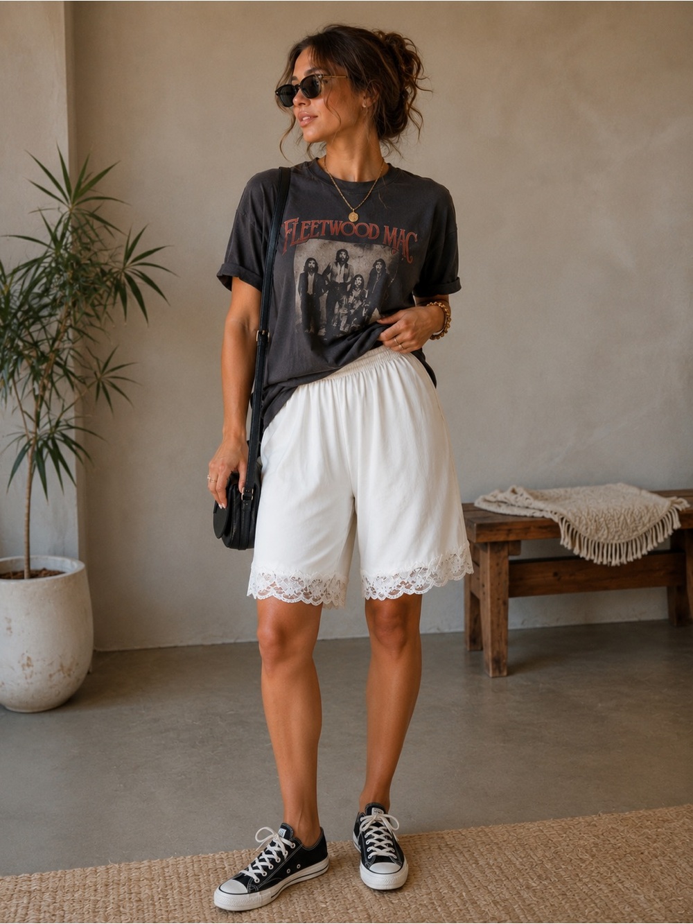 Shadowline Vintage 1970s Off White Lace Trim Culotte Slip Shorts Loungewear